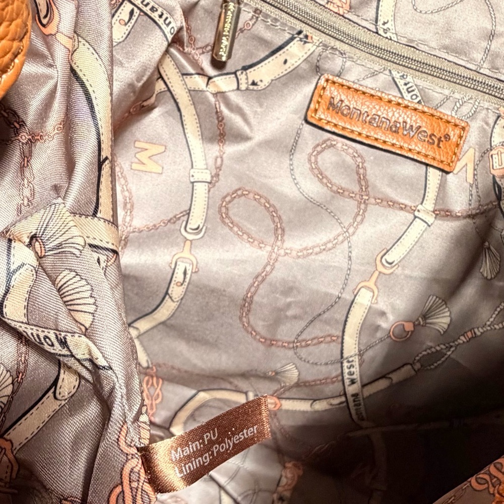 Montana West Large Tan Tote With Gold Tone Chain Straps and Studded Accents - Picture 13 of 15
